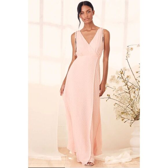 Unbranded Dresses & Skirts - LULUS Romantic Possibilities True Blush Swiss Dot Maxi Dress Size M